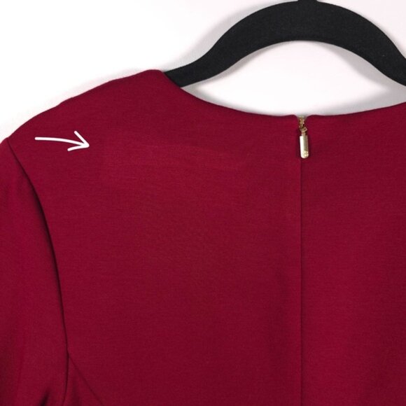 TRINA TURK Mini Dress Peplum Bell Sleeve Maroon Flare Lace 177313 No Size Tag XS - Picture 11 of 16